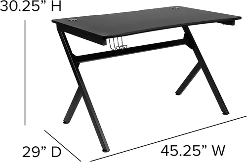 Miniatura 3 de BizChair Escritorio para juegos de 45.25 x 29 pulgadas, estación de trabajo para jugadores con soporte para auriculares y 2 agujeros para organizar