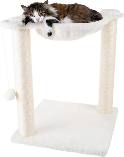 PETMAKER - Poste rascador para gatos de 19 pulgadas con hamaca. Árbol pequeño de tela de sisal y alfombra, juguete de bola colgante para gatos Blanco