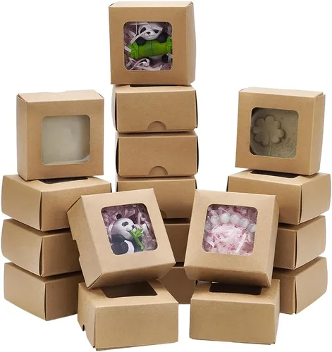 Miniatura 27 de BENECREAT Paquete de 30 cajas rectangulares de papel kraft marrón de 3.3 x 2.3 x 1 pulgadas con ventana transparente para regalos de boda, fiesta