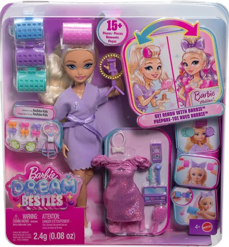 Miniatura 6 de Muñeca de moda Barbie Dream GET Ready Malibu con cabello estilizado, incluye accesorios sorpresa para el cabello y más de 15 looks