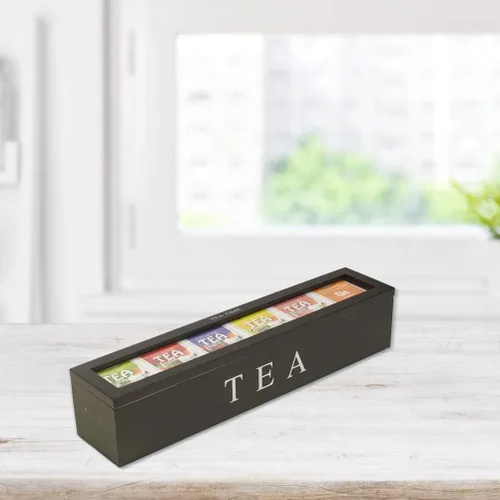 Miniatura 3 de AYNEFY Organizador de almacenamiento de caja de té, caja de almacenamiento de té con 5 ranuras, caja de almacenamiento de té, organizador de caja
