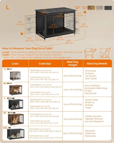 Miniatura 7 de Feandrea Muebles de jaula para perros, mesa auxiliar auxiliar de 38.6 pulgadas, moderna perrera para perros de interior de hasta 70 libras, jaula