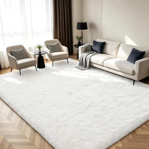 Miniatura 46 de Alfombra peluda para dormitorio, sala de estar, 2 x 6 pies, antideslizante, esponjosa, suave, alfombra lanuda beige y blanca para sala de estar