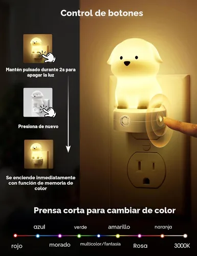 Miniatura 3 de L LOHAS LED - Luz nocturna enchufable para niños, luces nocturnas 3D de cachorros lindas con sensor de atardecer a amanecer, 1600K/2700K/5000K 3CCT