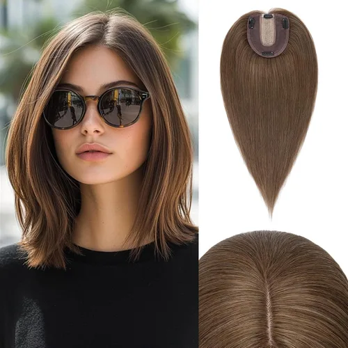 Miniatura 29 de Rich Choices Pelucas con topper de cabello para mujeres, cabello humano real 100% Remy, sin flequillo, para mujeres con adelgazamiento en la parte