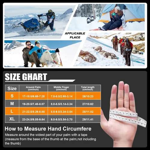 Miniatura 6 de anqier Guantes de invierno -30, impermeables, resistentes al viento, guantes térmicos para pantalla táctil, para esquí, senderismo, correr, hombres