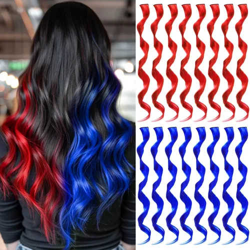 Miniatura 18 de 16 extensiones de cabello sintético rizado y ondulado con clip, para niñas y mujeres, coloridos resaltados para fiestas, cosplay, festival, regalo