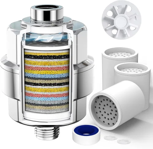 Miniatura 13 de Filtro de ducha de 20 etapas para agua dura, con 1 cartucho reemplazable, filtro de agua de ducha de alto rendimiento para eliminar cloro y flúor