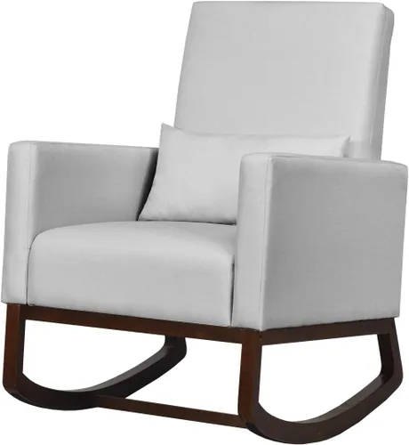 Miniatura 10 de DORTALA Mecedora tapizada de tela 2 en 1 con almohada beige