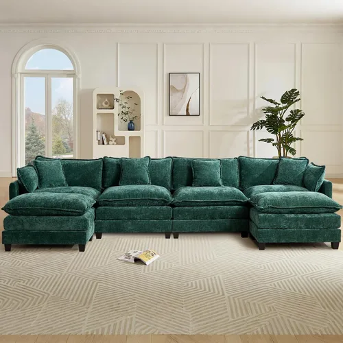 Miniatura 77 de Sofá seccional modular convertible de 76.7", sofás de dos plazas de chenilla con asiento profundo y cojines tipo loveseat para sala de estar, Beige