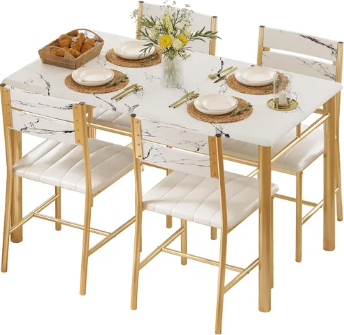 Juego de mesa de comedor IRONCK para 4, mesa de cocina de madera con sillas tapizadas para cocina y comedor, juego de mesa compacto para espacios