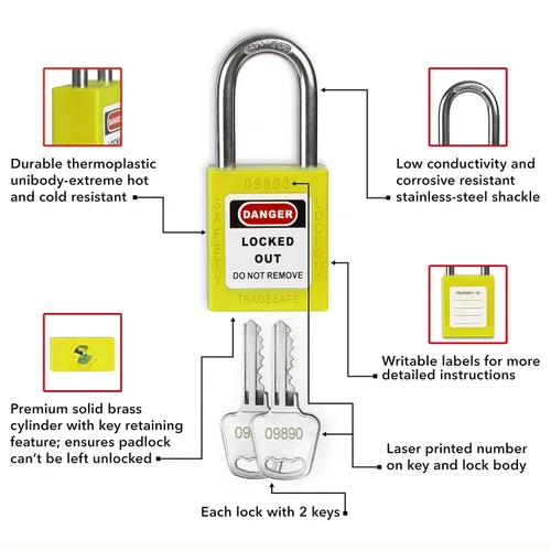 Miniatura 12 de TRADESAFE Juego de cerraduras de bloqueo - 7 cerraduras de loto rojas, cerraduras de bloqueo con llave diferente, 1 llave por cerradura, candados