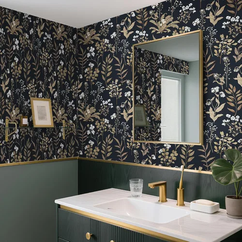 Miniatura 2 de Abyssaly Papel Tapiz Negro y Dorado Papel Tapiz Floral Oscuro Despegar y Pegar Papel Tapiz Vintage de Hojas Papel de Contacto Removible Autoadhesivo