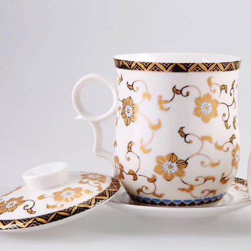 Miniatura 6 de Taza de té de porcelana con tapa de infusor y juegos de platillos – Taza de café de cerámica china Jingdezhen Taza de té de hoja suelta Sistema