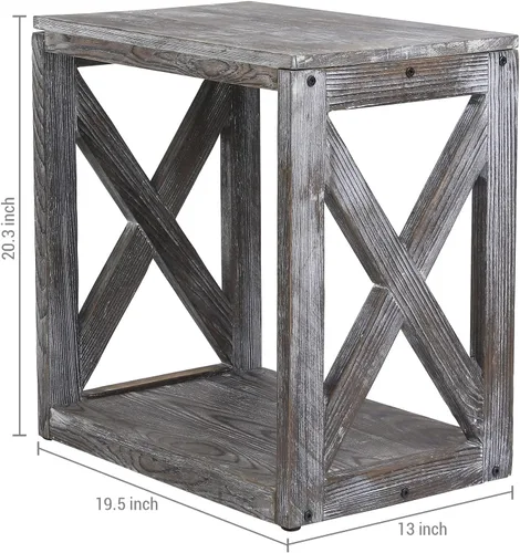 Miniatura 2 de MyGift Mesita de noche, mesa auxiliar gris rústica, mesita de noche de madera con diseño en X y estante inferior de almacenamiento