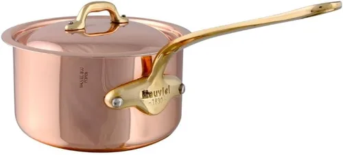 Miniatura 5 de Mauviel M'Heritage 150 B - Cacerola de cobre pulido y acero inoxidable con tapa y asas de latón, 0.9 cuartos de galón, fabricada en Francia