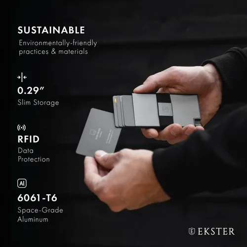 Miniatura 5 de Ekster Tarjetero de aluminio Cartera minimalista delgada de 02 pulgadas con placa trasera expandible Capa de bloqueo RFID para protección de datos