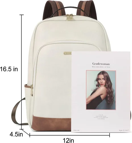 Miniatura 3 de CLUCI Mochila de cuero para mujer de 15.6 pulgadas, mochila para computadora portátil, mochila para viajes, avión, mochila casual, color beige
