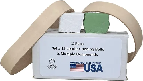 Miniatura 3 de Leatherbeltman - Paquete de 2 cinturones de cuero para afilar y pulir de 3/4" x 12". Se adapta a Ken Onion Work Sharp - Incluye compuestos blancos