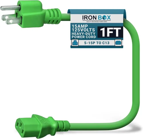 Miniatura 22 de IronBox Electric - Cable de alimentación de servicio pesado 5-15P a C13 - Cable de 3 clavijas 15A 125V 14/3 SJT para PC - Cable para computadora
