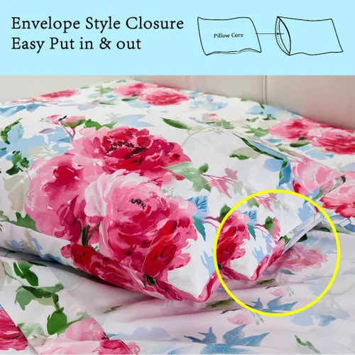 Miniatura 5 de JSD Juego de sábanas de acuarela con diseño floral de rosas, tamaño completo, 4 piezas, sábanas de microfibra suave estampada, bolsillo extra Floral