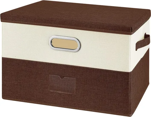 Miniatura 33 de Papeleras grandes plegables de tela de lino, con tapa y asas extraíbles, organizador de cajas de almacenamiento lavables, cubos con cubierta
