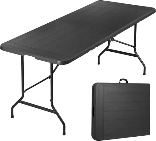 Miniatura 9 de SUPER DEAL Mesa plegable portátil de plástico de 4 pies, pequeña para interiores y exteriores, resistente, plegable por la mitad, mesa para picnic
