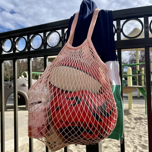 Miniatura 2 de Bolsa de red de malla con bolsa larga con asa de hombro, estirable y reutilizable para compras de comestibles, almacenamiento de juguetes de playa