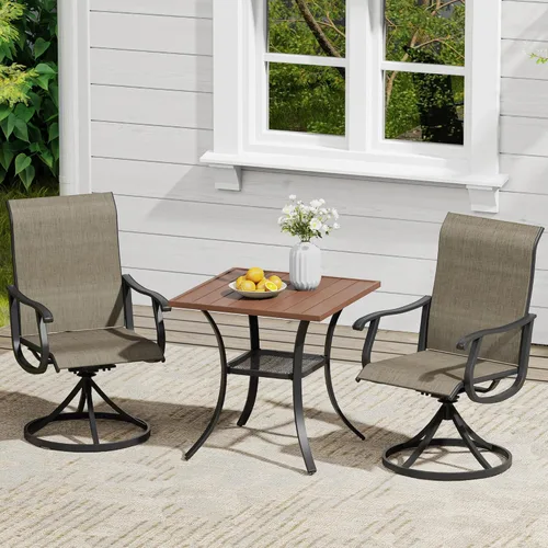Miniatura 79 de VICLLAX Muebles pequeños de exterior de 3 piezas, 2 sillas giratorias de patio y mesa redonda pequeña para 2, sillas de carbón oscuro y negro