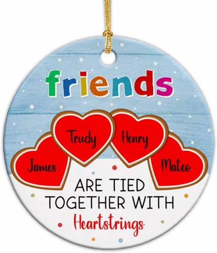 Miniatura 9 de Adornos de cerámica personalizados para los mejores amigos están atados con cuerdas de corazón, adorno personalizado de 2 amigos, adorno de buenos