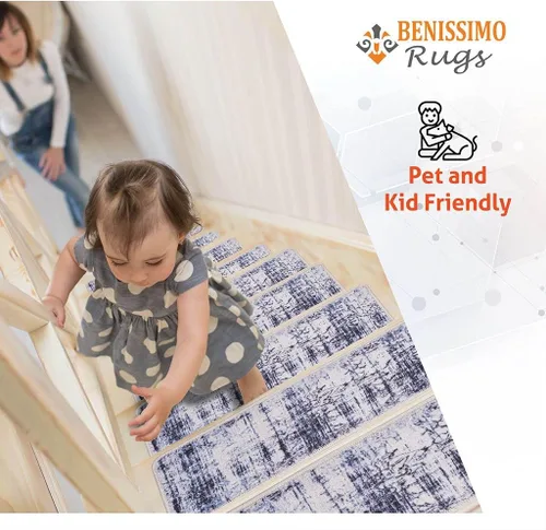 Miniatura 3 de Benissimo, Alfombras antideslizantes para peldaños de escalera, juego de 13 (9 x 32 pulgadas), para peldaños de madera de interior, diseño impreso