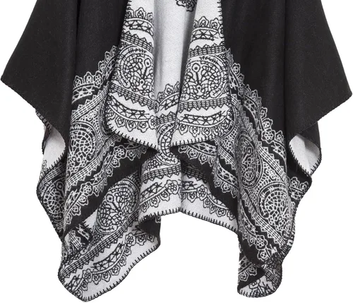 Miniatura 5 de Chal estilo poncho con frente abierto con patrón vintage, capa para mujer