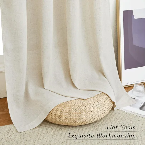 Miniatura 7 de NICETOWN Cortinas de lino natural con textura de lino para dormitorio, mezcla de lino rústica con ojales en la parte superior, semitransparentes