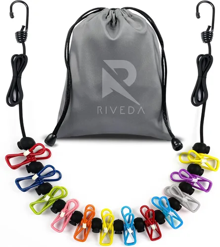 Tendedero portátil de viaje con 12 clips coloridos y bolsa, línea de ropa elástica para RV y campamentos para línea de secado de ropa para