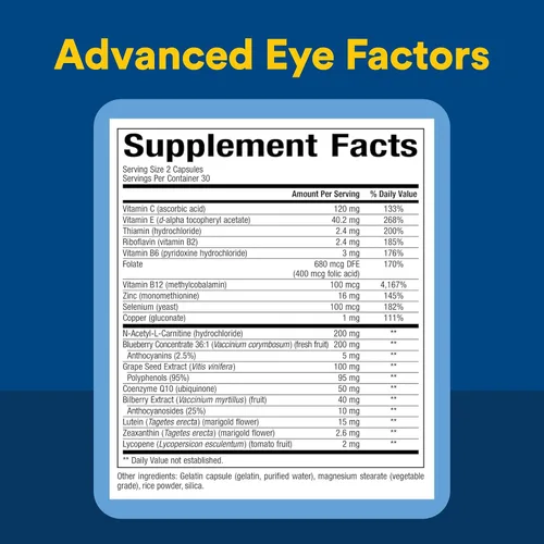 Miniatura 4 de Natural Factors, Factores oculares avanzados, apoyo antioxidante para una visión saludable con luteína y zeaxantina, 60 cápsulas