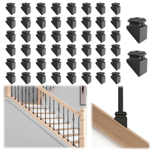 Miniatura 7 de Muzata 10Pack de bases de balaustre de hierro, zapato plano para escalera con tornillo para balaustre cuadrado de 1/2 pulgada, husillo de escalera
