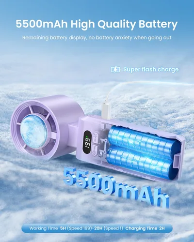 Miniatura 2 de Ventilador de mano portátil con refrigeración por hielo, ventilador turbo de alta velocidad de 24.6 ft/s, ventilador de cuello personal plegable 4
