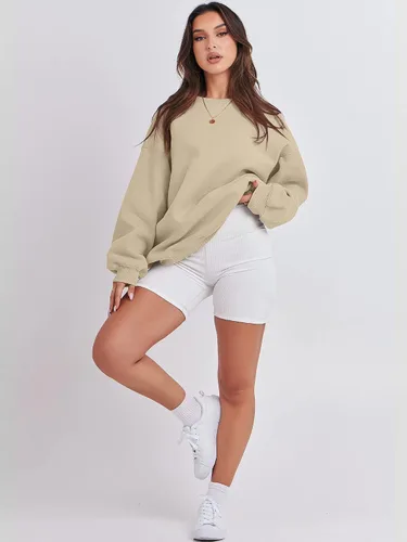 Miniatura 4 de ANRABESS Sudadera de manga larga para mujer, casual, cuello redondo, ajuste holgado, sudadera con capucha de forro polar para otoño