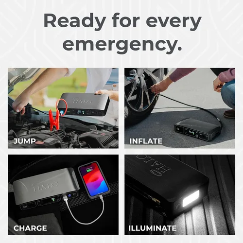 Miniatura 4 de HALO Bolt Air 58830 Arrancador de batería portátil para automóvil Compresor de aire de 100 PSI, banco de energía USB de 58.8Wh, luz inundante