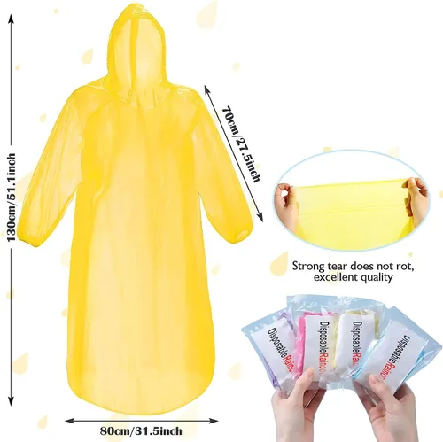 Miniatura 2 de Paquete de 12 ponchos de lluvia transparentes con capucha para adultos, familia, 3 colores, impermeables de emergencia de 51.1 pulgadas