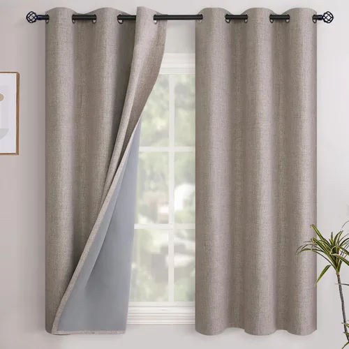 Miniatura 39 de YoungsTex - Cortinas opacas de lino para dormitorio, oscurecimiento de la habitación, cortinas con textura de lino, paneles con aislamiento térmico
