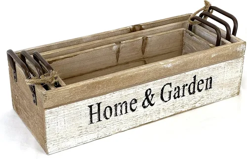 Miniatura 2 de allgala Juego de 3 cajas de madera para maceteros para macetas - Decoración interior y exterior - Cajas de exhibición de almacenamiento