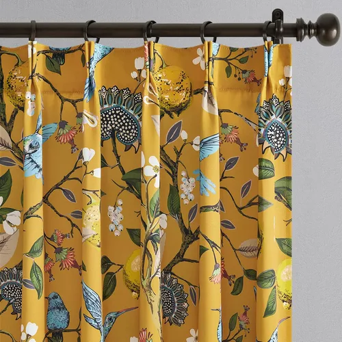 Miniatura 30 de Cortinas beige para cocina, 36 pulgadas de largo, diseño floral botánico de limón y colibrí, cortinas plisadas para oscurecer la habitación