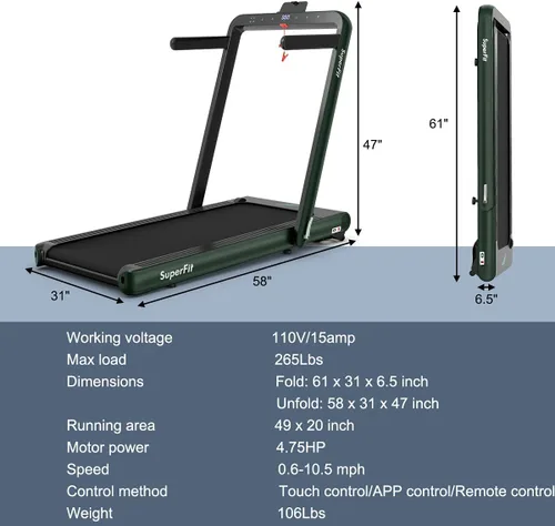 Miniatura 7 de GYMAX Caminadora plegable para debajo del escritorio, 4.75 HP 2 en 1 con control de frecuencia cardíaca, control de aplicación, pantalla táctil LED