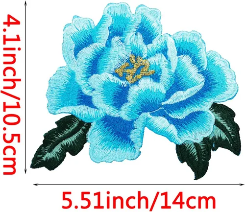 Miniatura 4 de Mini Skater Parche bordado floral de peonía para planchar o coser, parche decorativo para ropa, chaquetas de mezclilla, camisetas, vestidos, Azul