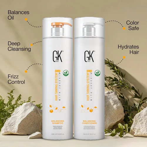 Miniatura 4 de GK HAIR Juego de champú y acondicionador equilibrante para cabello graso, fórmula aclarante y refrescante con fragancia suave, sin sulfatos