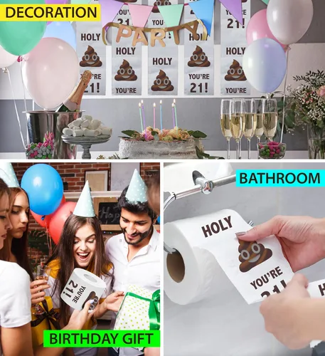 Miniatura 5 de Printed TP Papel higiénico de regalo de cumpleaños 21 – Holy You're 21 Bday Party Funny Birthday Gag Gift Broma papel higiénico, novedad única 21