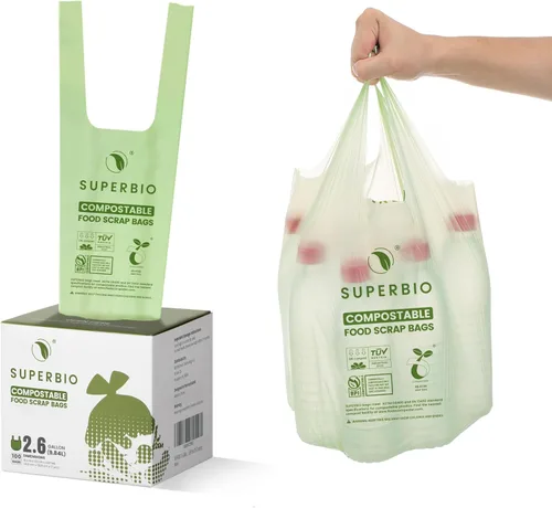 Miniatura 16 de SUPERBIO Bolsas Compostables para Restos de Comida con Asa de Corbata de 1.6 Galones Para Contenedor de Compost de Encimera, Bolsas Pequeñas de 50