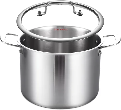Miniatura 10 de DELARLO Olla de Acero Inoxidable Tri-Capa de 8 Cuartos, Resistente, Compatible con Todas las Estufas, Olla para Sopa de hasta 600℉ con Tapa, Olla