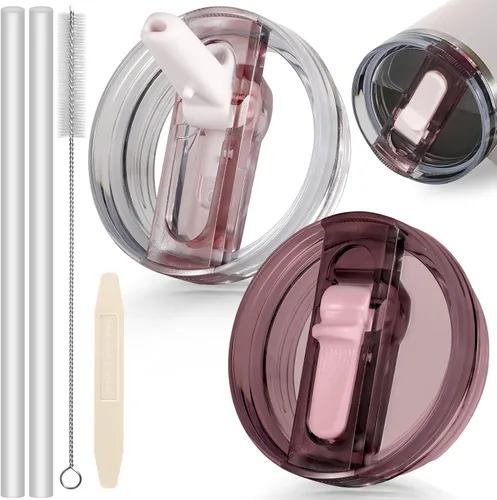 Miniatura 58 de 14 oz Tapa con popote abatible de repuesto para accesorios de vaso Stanley, 2 tapas antiderrames a prueba de derrames para vasos Stanley de 14 oz